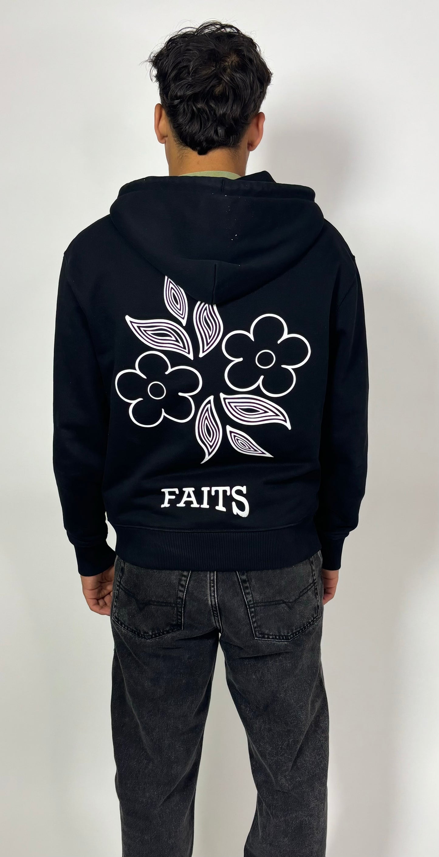 Flower Zip-Up Hoodie Black