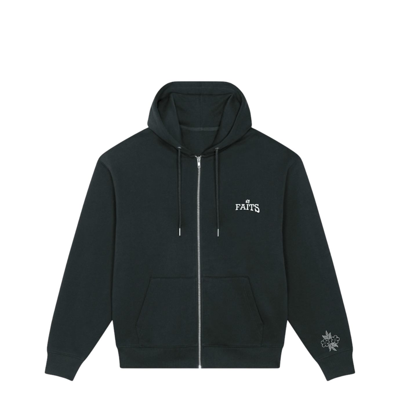 Flower Zip-Up Hoodie Black