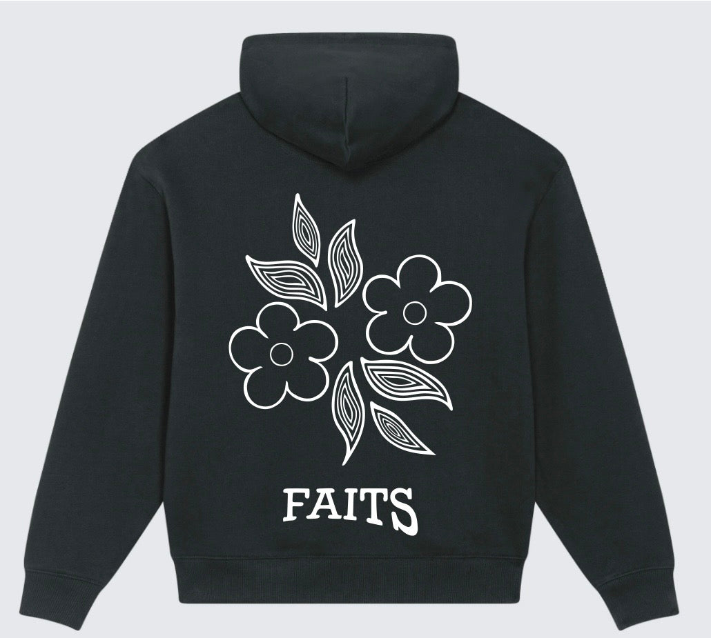 Flower Zip-Up Hoodie Black