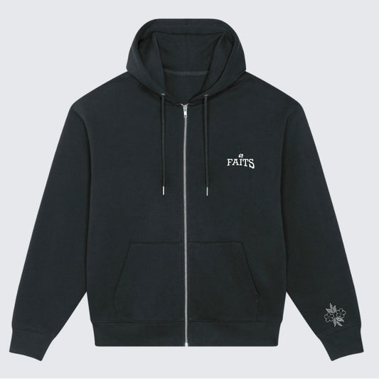 Flower Zip-Up Hoodie Black