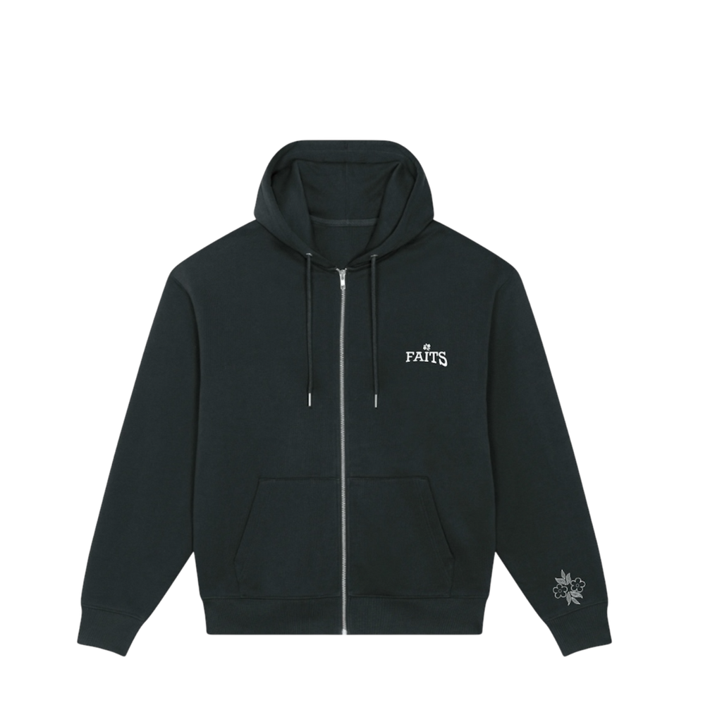 Flower Zip-Up Hoodie Black