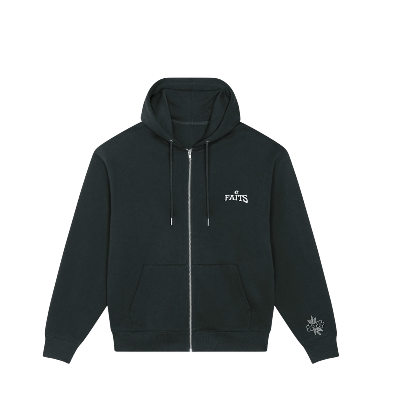 Flower Zip-Up Hoodie Black